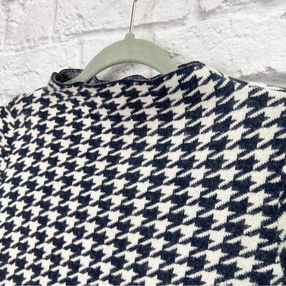 Ann Taylor Womens Houndstooth Sweater Size S Petites Mock Neck Wool Blend Blue - Picture 6 of 8